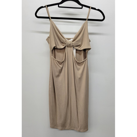 ELODIE Tan Ribbed Cutout Mini Dress Medium - Picture 1 of 5